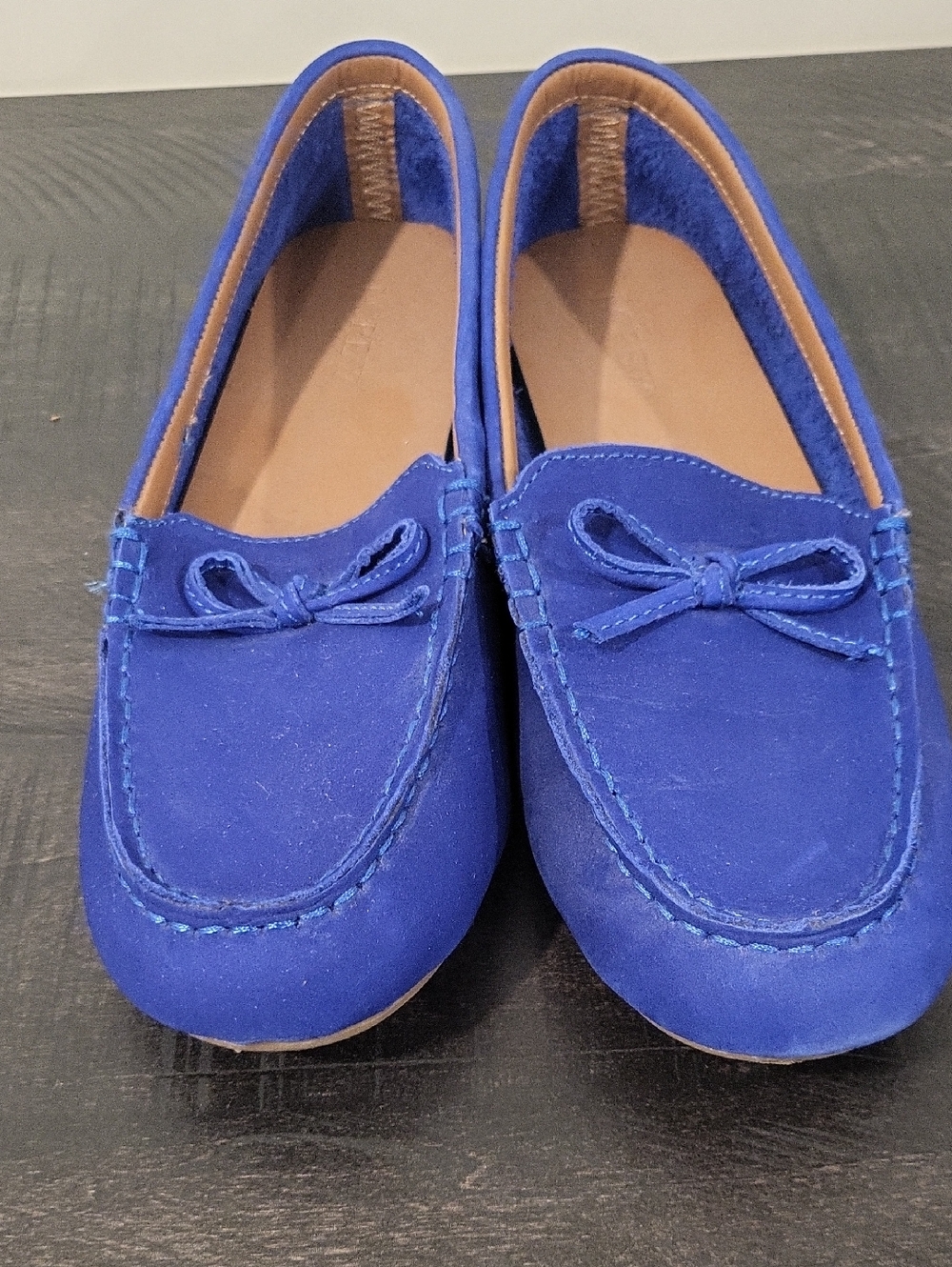 J. Crew Factory Royal Blue Suede Bow Moccasins